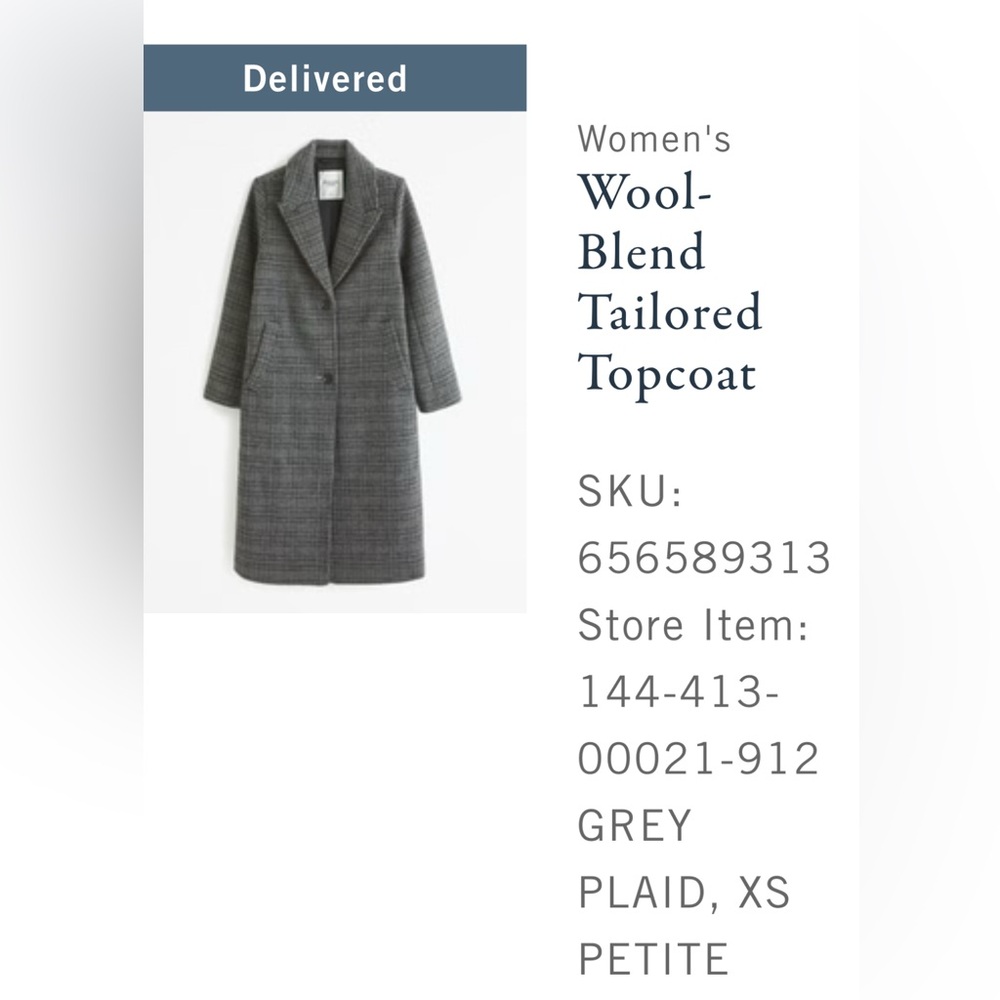 Brand new Abercrombie & Fitch  wool blend plaid tailored coat. Size XS Petite.